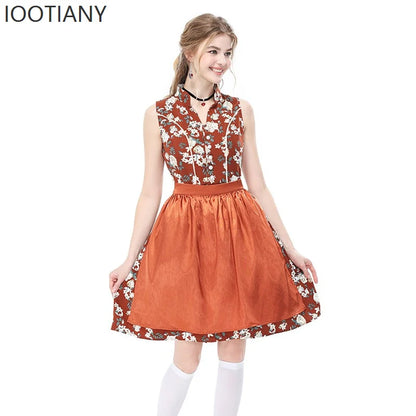 Mouwloze dirndl-jurk met patroon en schort