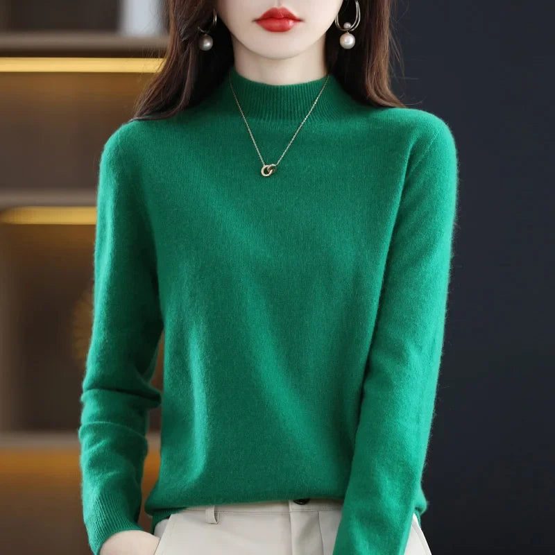 Damen Stehkragen Pullover Langarm Weicher Strick