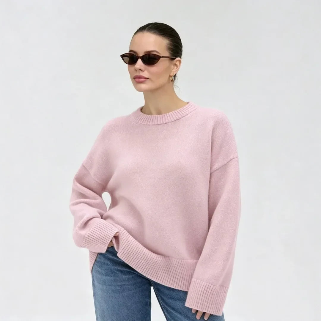 Pull oversize fin en maille pour femme à col rond