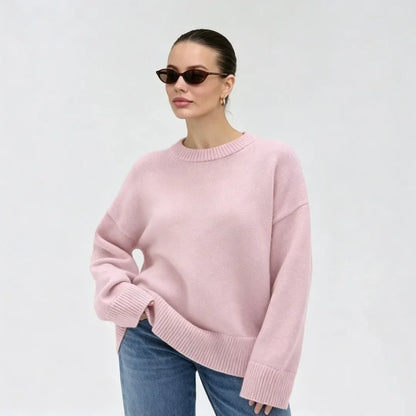 Pull oversize fin en maille pour femme à col rond