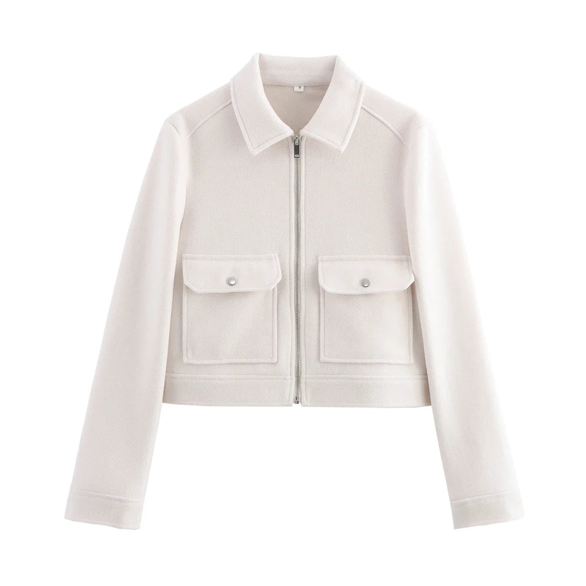 Chaqueta corta de entretiempo para mujer con cremallera y bolsillos con solapa