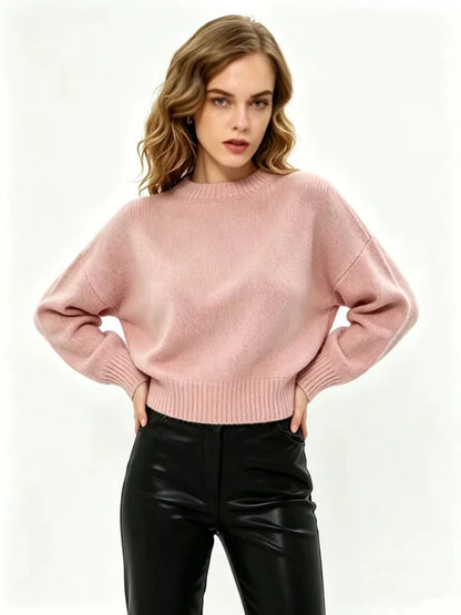Damski oversize’owy sweter dzianinowy z okrągłym dekoltem