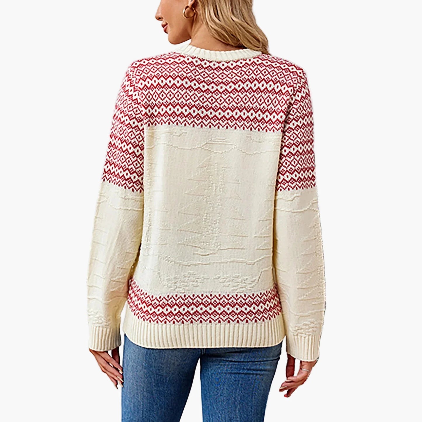 Damen Weihnachtspullover Rundhals Langarm Winter Festlich Norwegerstil