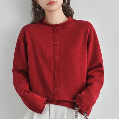 Damen Strickjacke mit Rundhalsausschnitt Knopfleiste Langarm