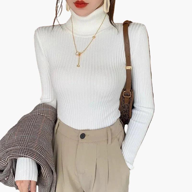 Dolcevita da donna in maglia elegante autunno inverno manica lunga