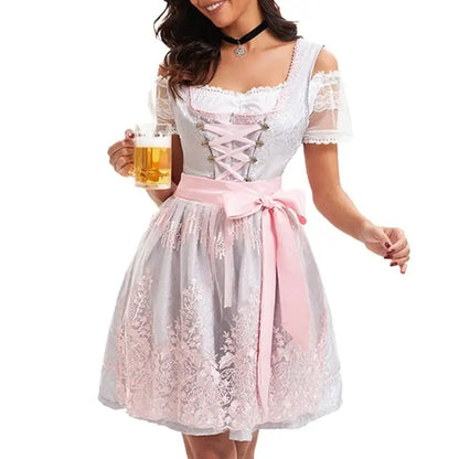 39BB ølkostyme, dirndl, kjole, bluse, forkle, tysk bayersk Oktoberfest-kostymesett