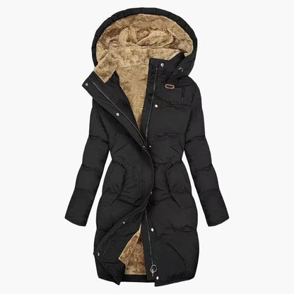 Cappotto invernale da donna con cappuccio – Elegante cappotto trapuntato lungo per tutti i giorni e attività all'aperto