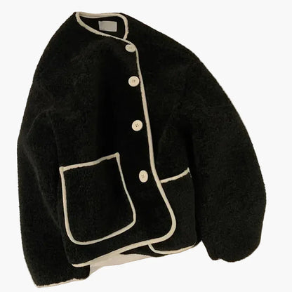 Chaqueta teddy oversize para mujer con botones y grandes bolsillos – Estilo street relajado para otoño e invierno
