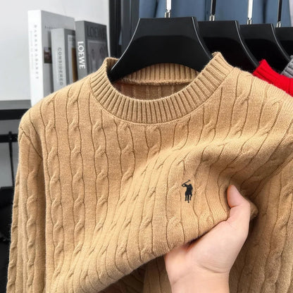 Unisex-striktrøje med kabelstrik, rund hals og lange ærmer
