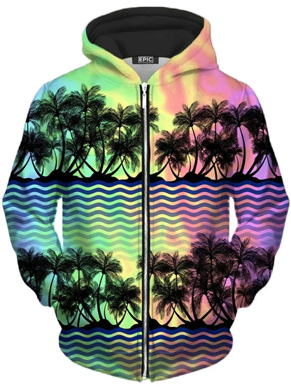 Hoodie mit Reißverschluss & farbigem Baum-Print, bunt