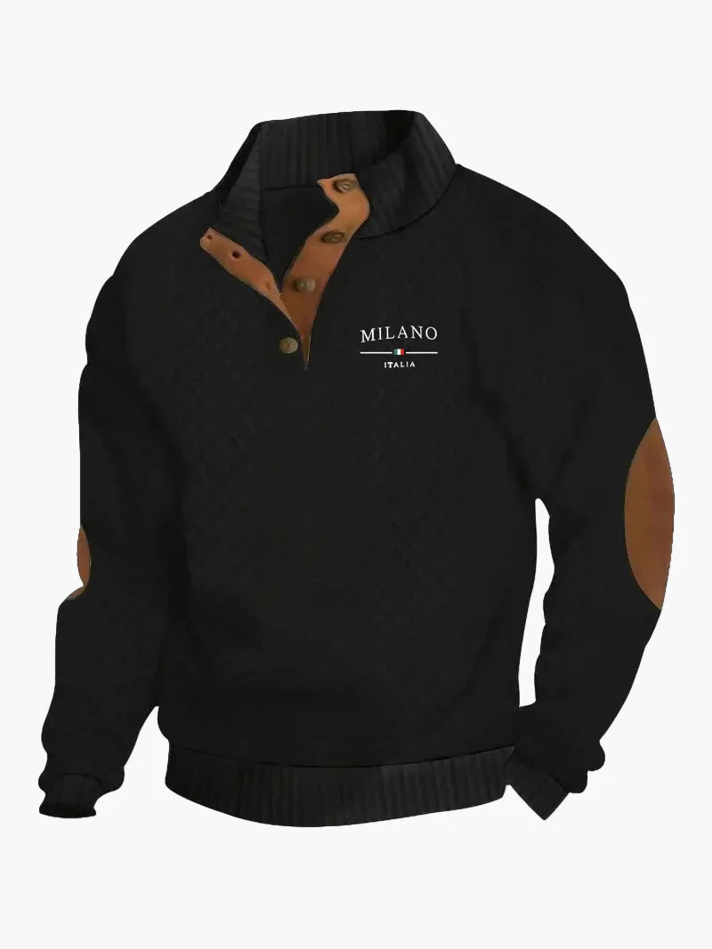 Heren gebreide trui Milano Italia vintage stijl met knoopsluiting en elleboogpatches – Vrijetijd & elegantie