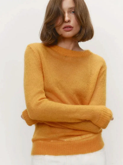 Pull transparent pour femme, col rond, manches longues, en maille