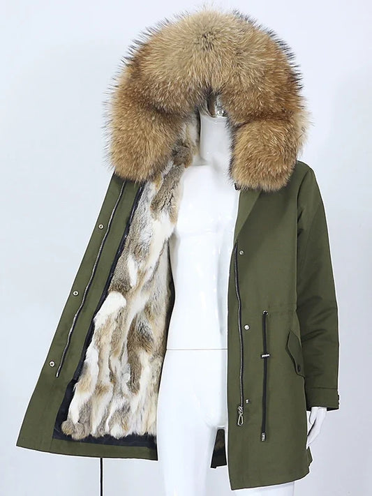 Winter Parka mit Kapuze Pelzbesatz und Innenfutter Warm Mantel