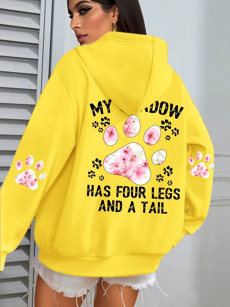 Hoodie für Damen mit Kapuze und Tiermotiv Print – Oversize Sweatshirt mit Pfotenabdruck