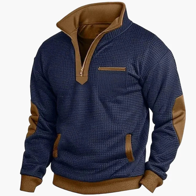 Męski vintage sweatshirt na co dzień ze stójką i zamkiem – Retro styl na co dzień i na zewnątrz