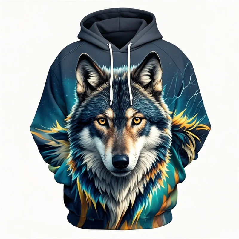 Felpa con cappuccio con stampa di testa di leone, design con motivo animale unisex