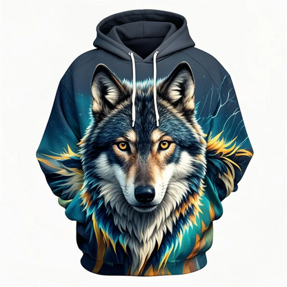Felpa con cappuccio con stampa di testa di leone, design con motivo animale unisex