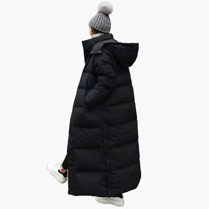 Cappotto lungo trapuntato invernale da donna con cappuccio – Parka outdoor alla moda per giornate fredde