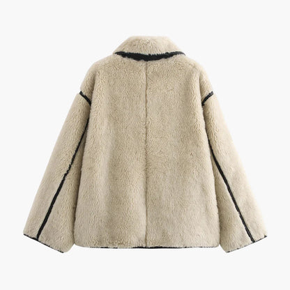 Dame Trendy Kort Jakke i Oversized-look til efterår og vinter – Moderigtig fritidsjakke med bred krave