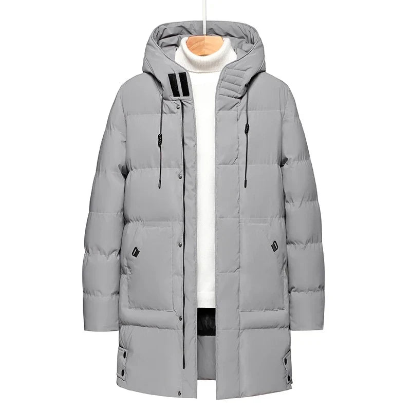 Herren Winter Steppmantel Lang mit Kapuze Olivgrün
