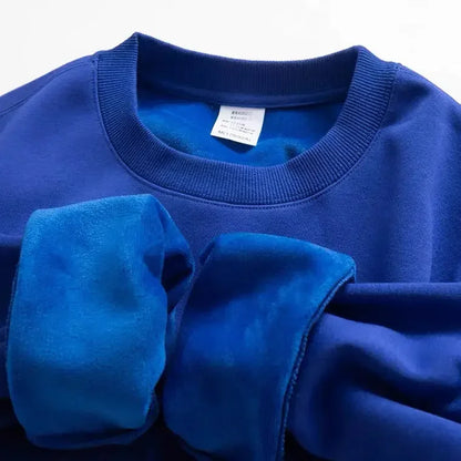 Felpa unisex a maniche lunghe e girocollo, con fodera in pile, polsini a coste, calda per l'inverno