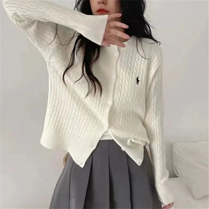 Damen Strick Cardigan & Top Set Zopfmuster Rundhals