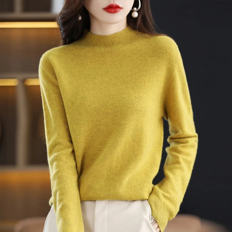 Damen Stehkragen Pullover Langarm Weicher Strick