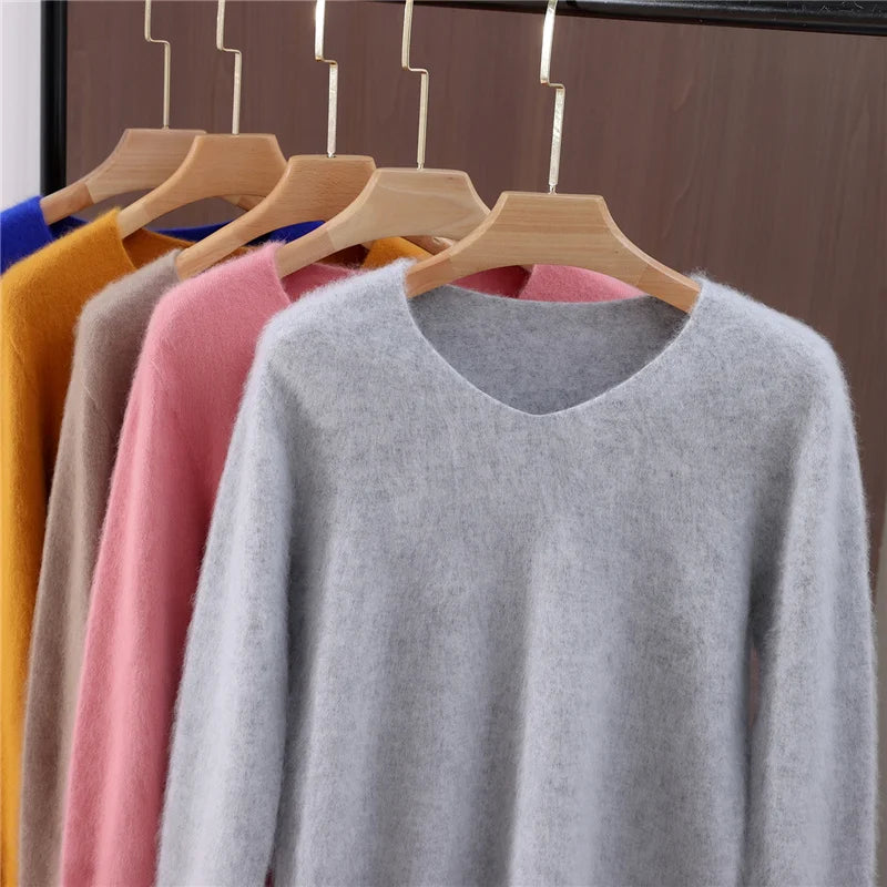 Jersey de cuello en V para mujer, suave, texturizado y de color liso