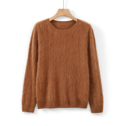 Damen Flauschiger Pullover Rundhalsausschnitt Langarm