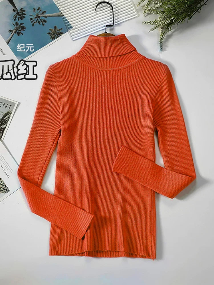 Damen Rollkragenpullover Rippstrick Langarm Eng Anliegend