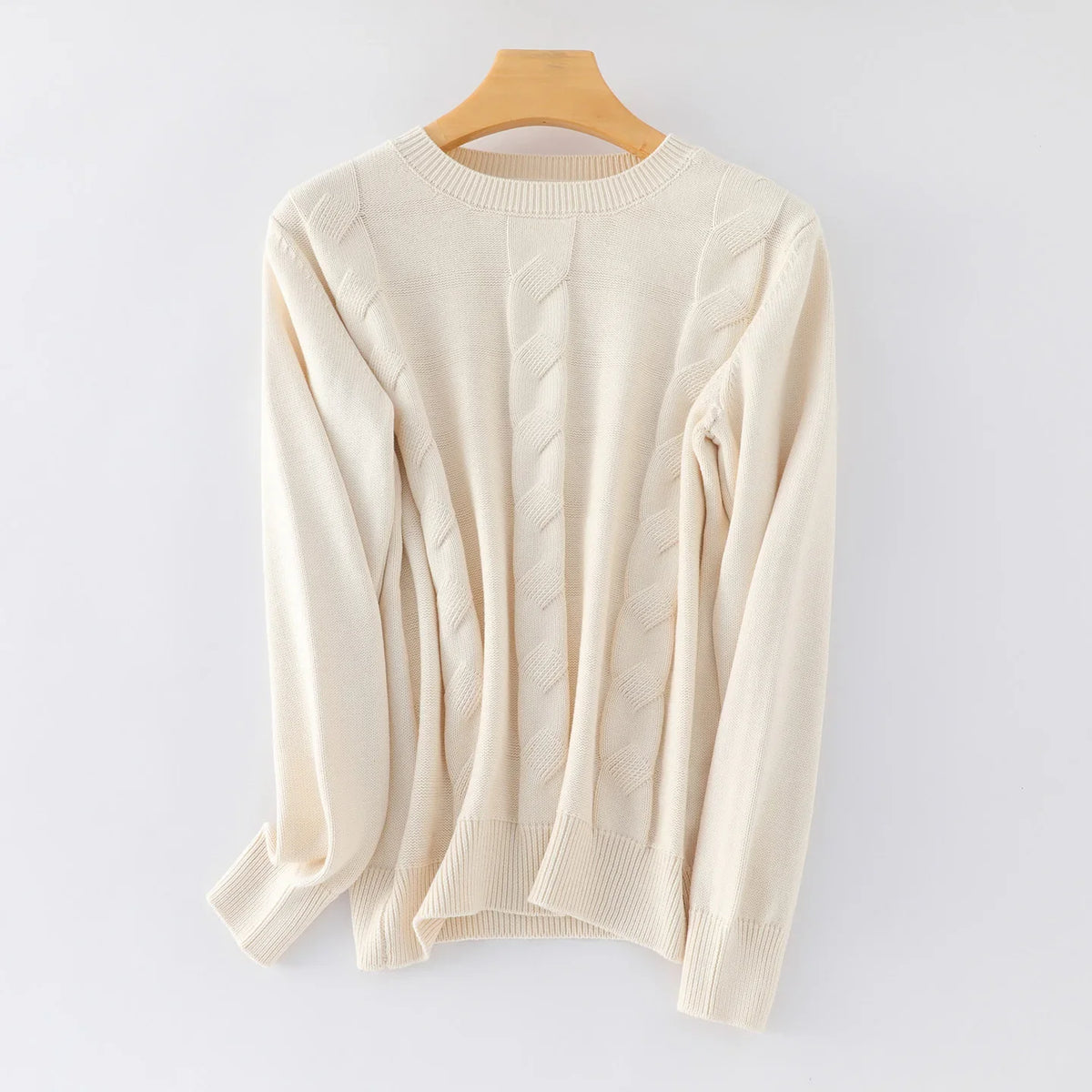 Damen Strickpullover Rundhals Zopfmuster Langarm