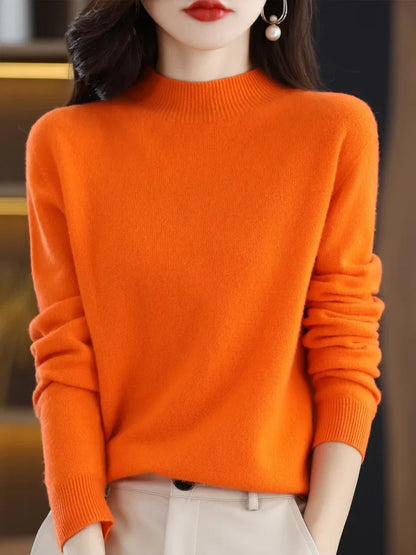 Damen Stehkragen Pullover Langarm Weicher Strick