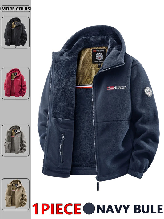 Herren Fleecejacke mit Kapuze und Reißverschluss, gefüttert