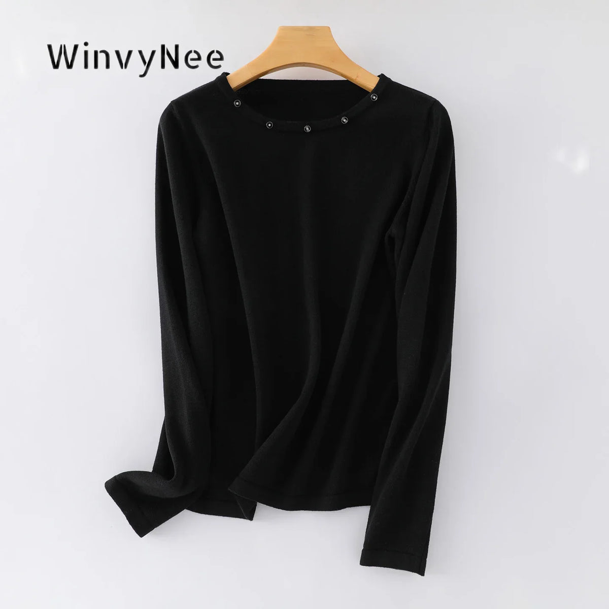 Damen Langarmshirt Rundhals mit Zierknöpfen