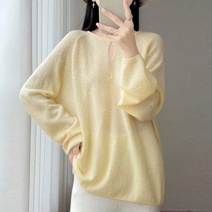 Damen Strickpullover Langarm Rundhals mit V-Ausschnitt