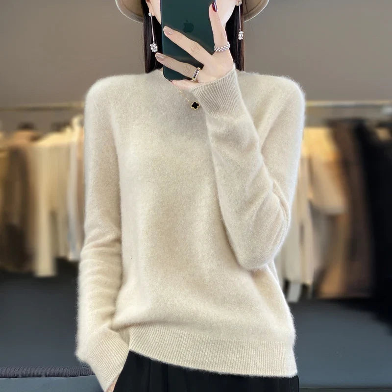 Damen Rundhals Strickpullover Langarm Weiches Material