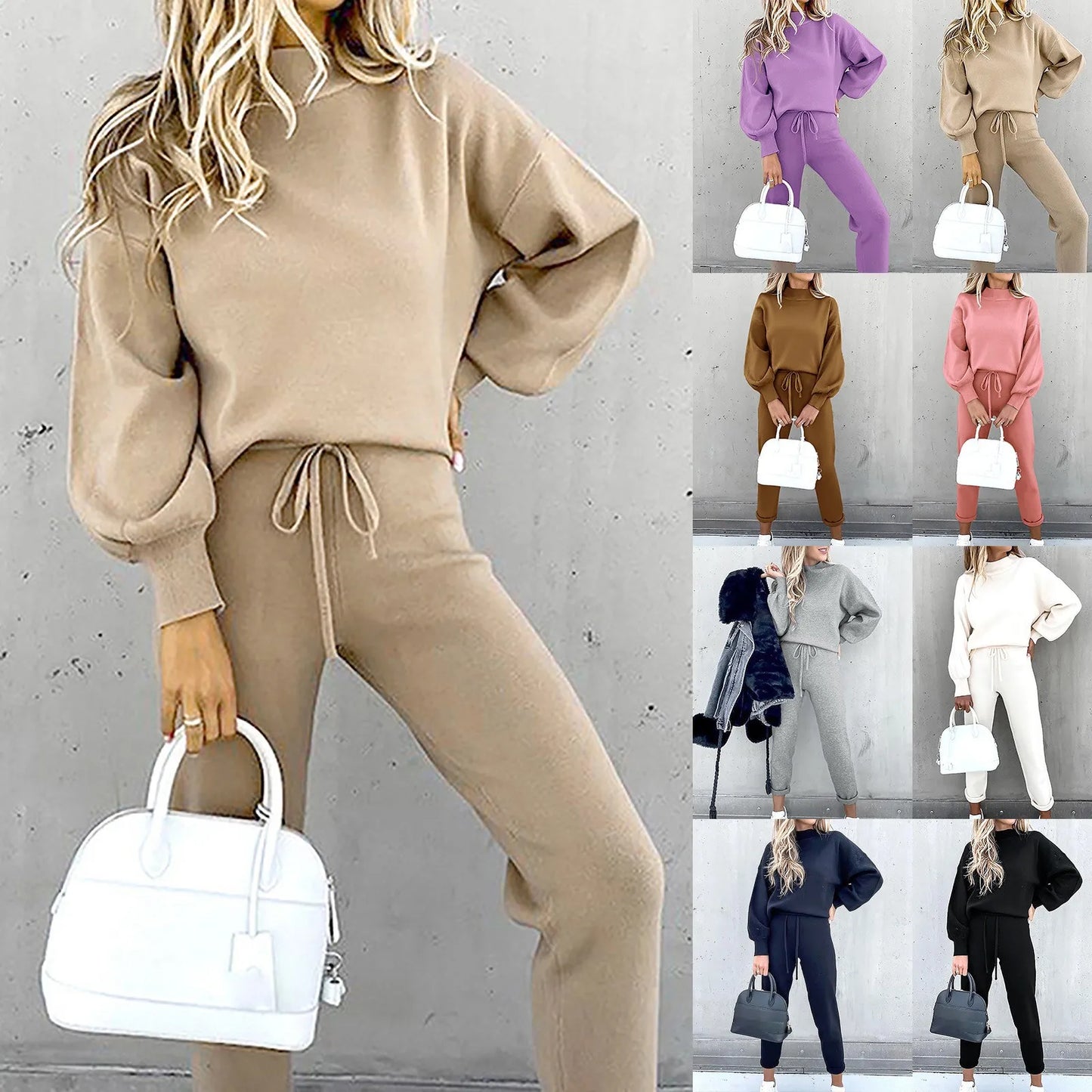 Set due pezzi casual da donna – Outfit alla moda lounge e streetwear con pantaloni larghi e maniche lunghe