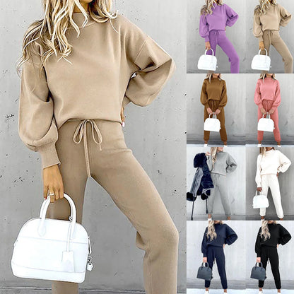 Set due pezzi casual da donna – Outfit alla moda lounge e streetwear con pantaloni larghi e maniche lunghe