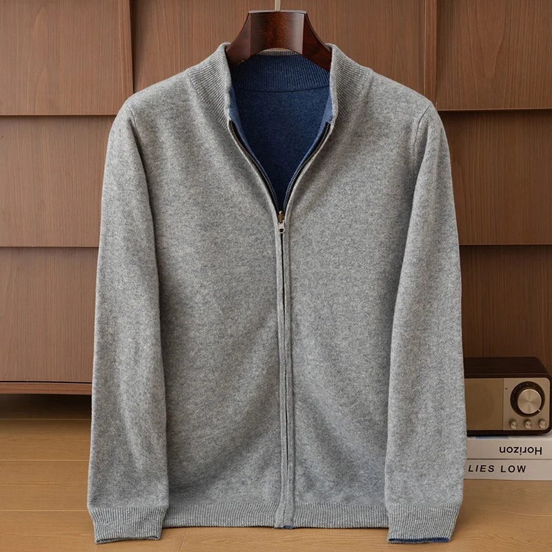 Unisex Strickjacke Reißverschluss Stehkragen Melierter Pullover Weiches Material