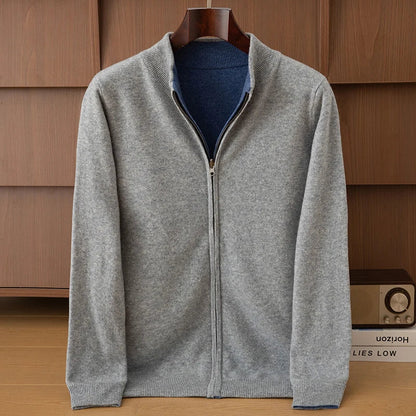 Unisex Strickjacke Reißverschluss Stehkragen Melierter Pullover Weiches Material