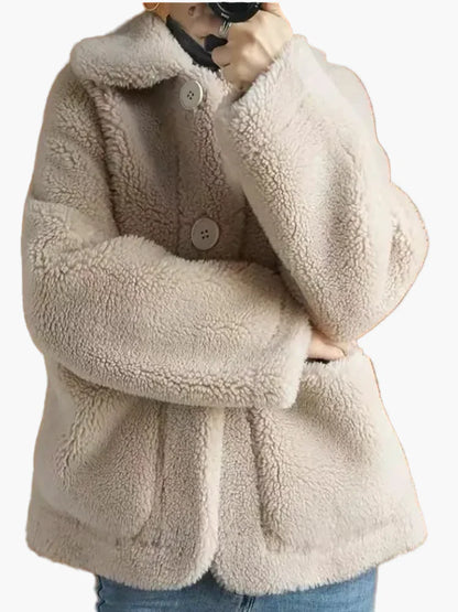 Veste en peluche Teddy pour femmes avec patte de boutonnage – Manteau d'hiver décontracté pour le quotidien et les loisirs