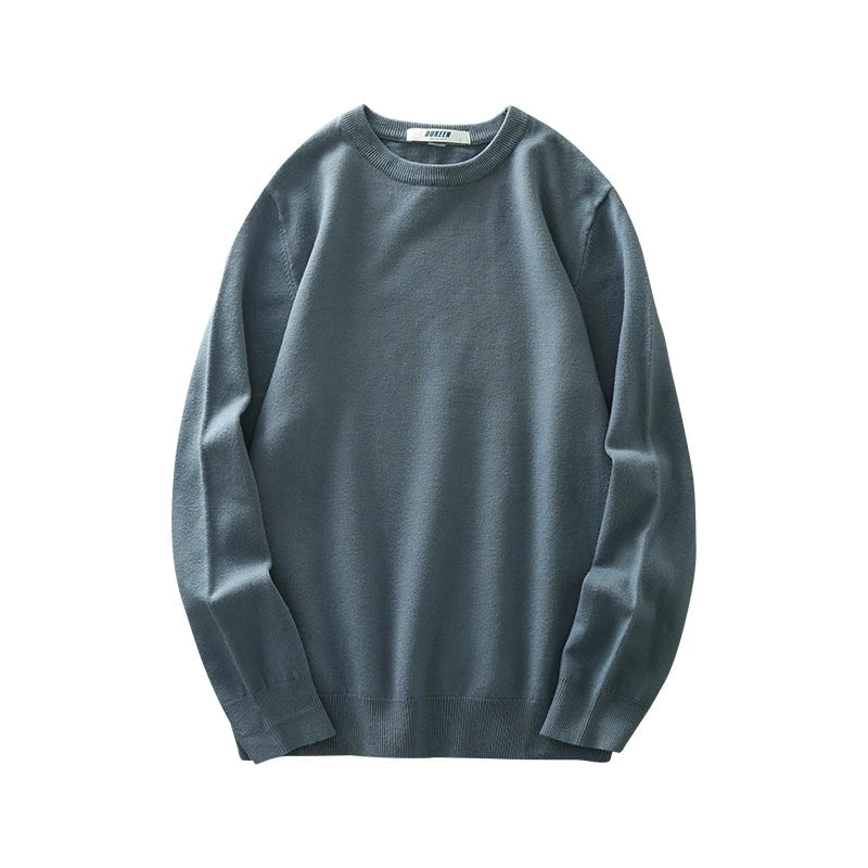 Pullover unisex a maniche lunghe, girocollo, in maglia fine con polsini a coste