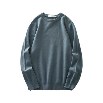 Pullover unisex a maniche lunghe, girocollo, in maglia fine con polsini a coste