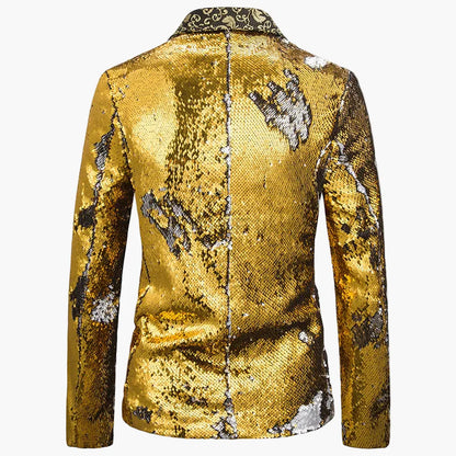 Heren Pailletten Blazer voor Podium en Party – Glinsterende Showjas in Extravagant Ontwerp