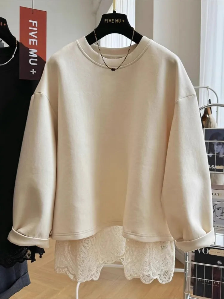 Sudadera de mujer con encaje superpuesto y espalda abierta - negra o crema