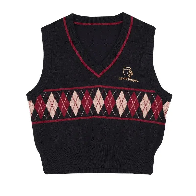 Damen V-Ausschnitt Strickweste Schwarz Argyle-Muster