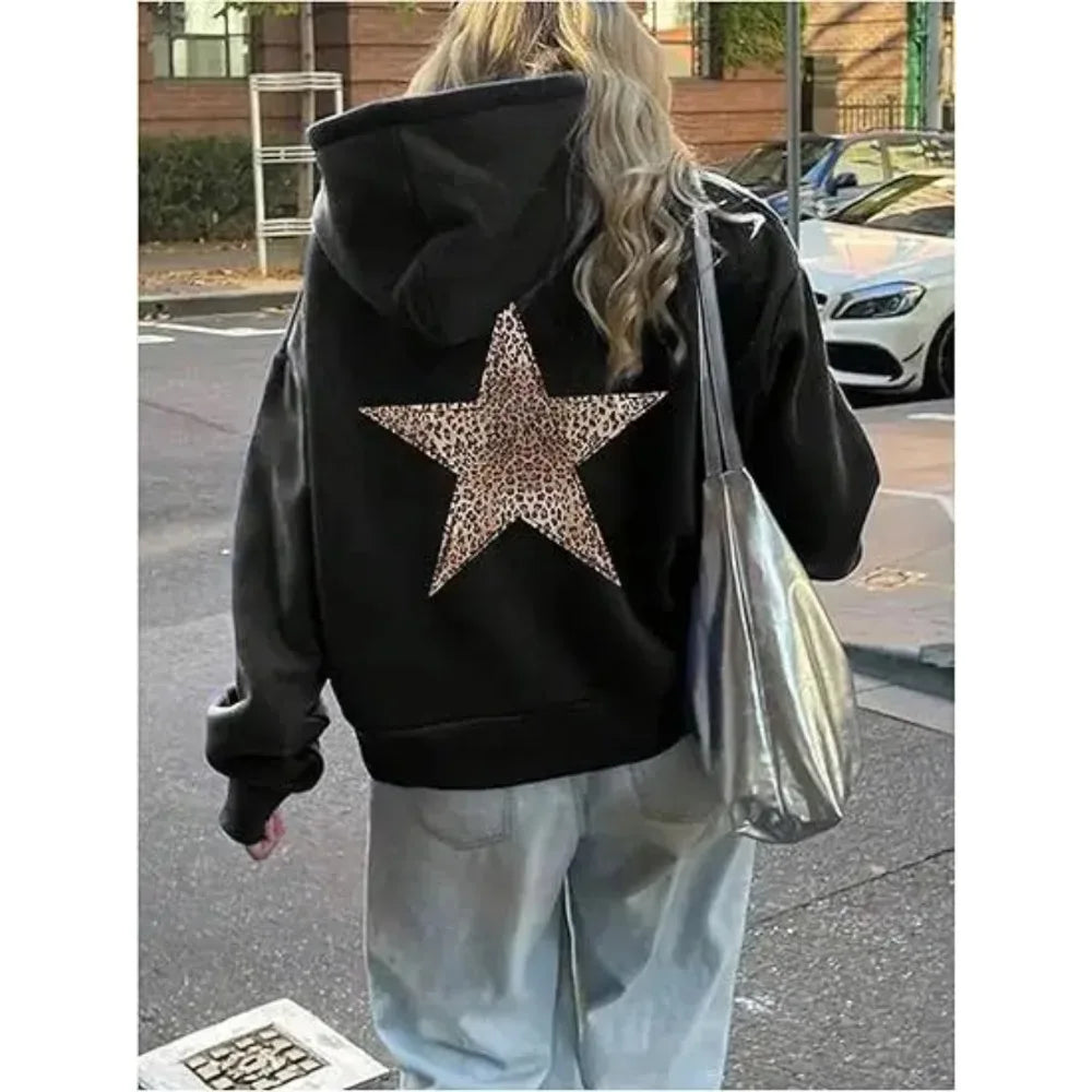 Oversize-hoodie med leopardstjerne og hætte