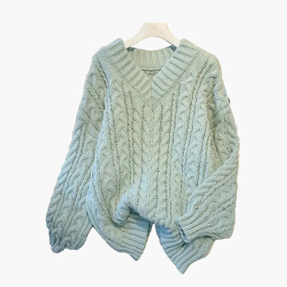 Jersey de punto para mujer con patrón de trenzas y escote en V – Look casual de otoño-invierno