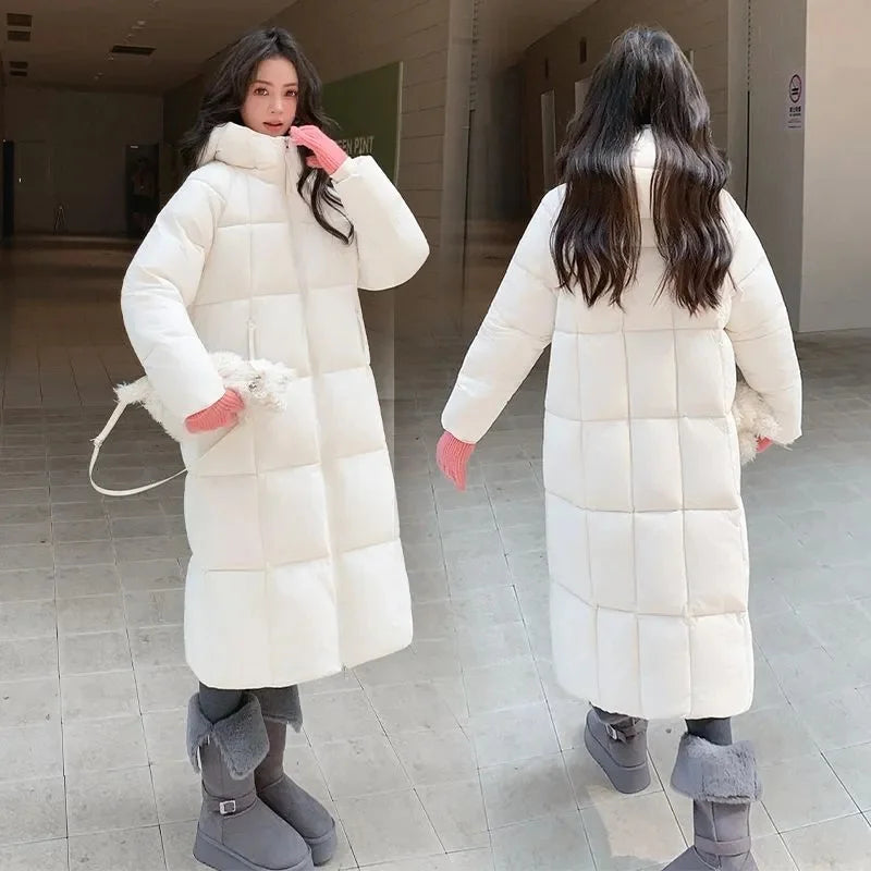 Abrigo largo acolchado para mujer con capucha, chaqueta de invierno acolchada