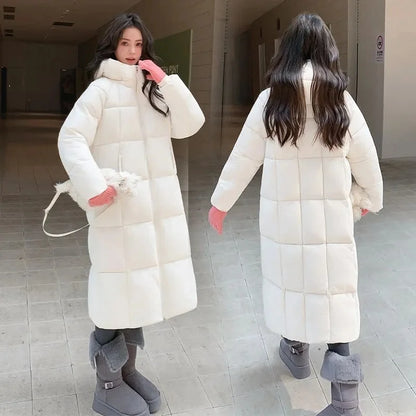 Abrigo largo acolchado para mujer con capucha, chaqueta de invierno acolchada
